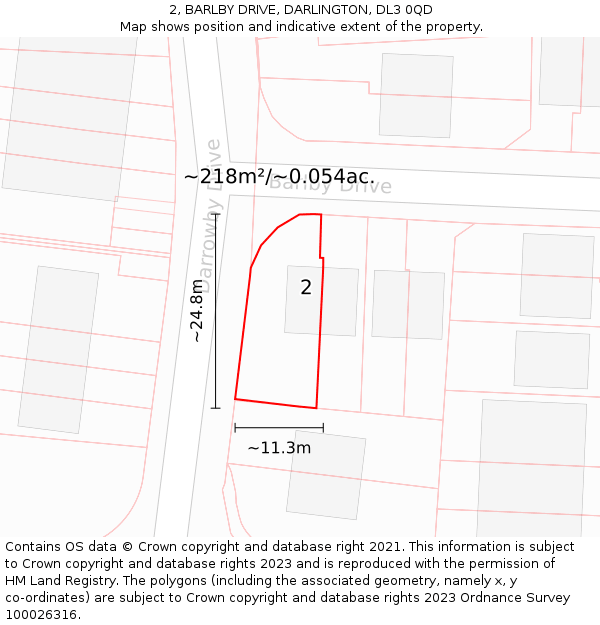 2, BARLBY DRIVE, DARLINGTON, DL3 0QD: Plot and title map