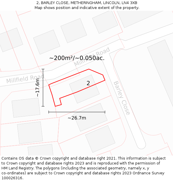 2, BARLEY CLOSE, METHERINGHAM, LINCOLN, LN4 3XB: Plot and title map