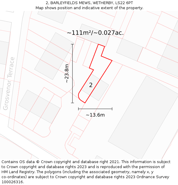 2, BARLEYFIELDS MEWS, WETHERBY, LS22 6PT: Plot and title map
