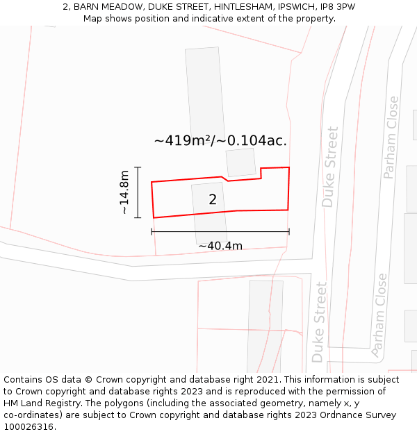 2, BARN MEADOW, DUKE STREET, HINTLESHAM, IPSWICH, IP8 3PW: Plot and title map