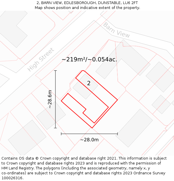 2, BARN VIEW, EDLESBOROUGH, DUNSTABLE, LU6 2FT: Plot and title map