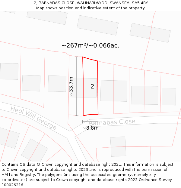 2, BARNABAS CLOSE, WAUNARLWYDD, SWANSEA, SA5 4RY: Plot and title map