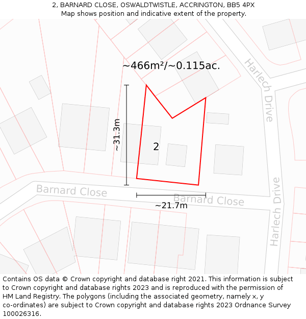 2, BARNARD CLOSE, OSWALDTWISTLE, ACCRINGTON, BB5 4PX: Plot and title map