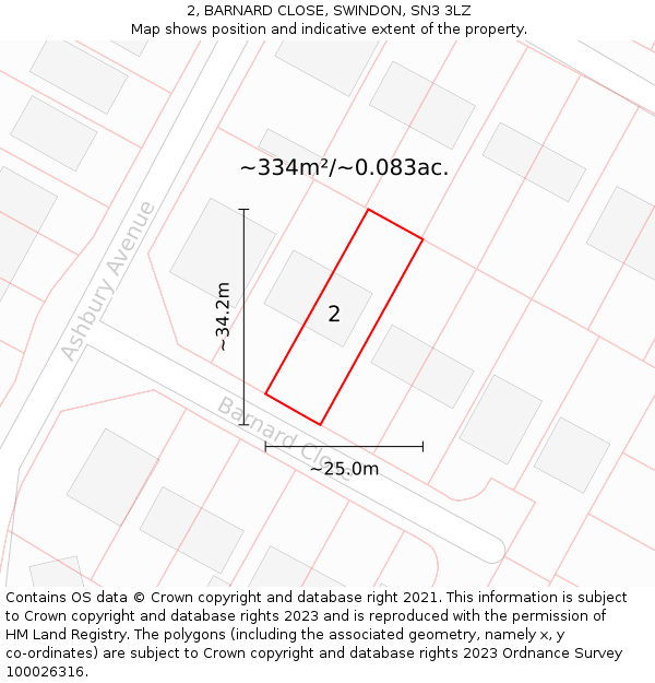 2, BARNARD CLOSE, SWINDON, SN3 3LZ: Plot and title map