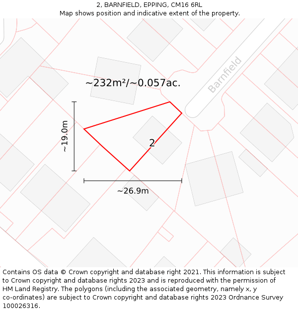 2, BARNFIELD, EPPING, CM16 6RL: Plot and title map