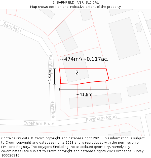 2, BARNFIELD, IVER, SL0 0AL: Plot and title map