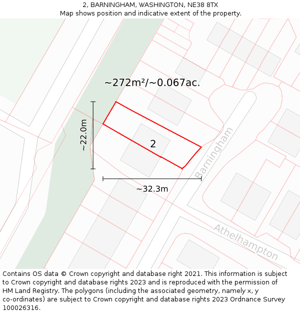 2, BARNINGHAM, WASHINGTON, NE38 8TX: Plot and title map