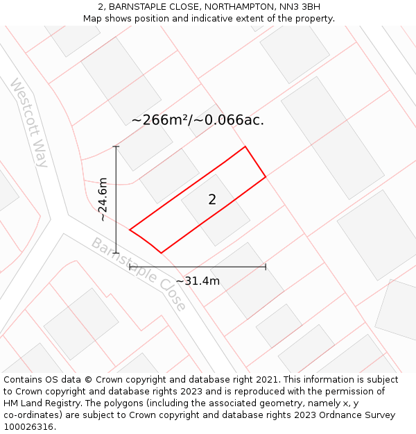 2, BARNSTAPLE CLOSE, NORTHAMPTON, NN3 3BH: Plot and title map