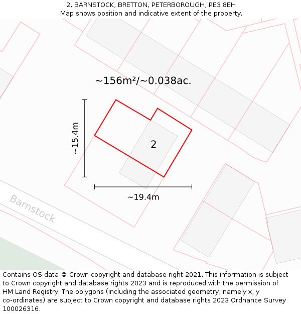 2, BARNSTOCK, BRETTON, PETERBOROUGH, PE3 8EH: Plot and title map