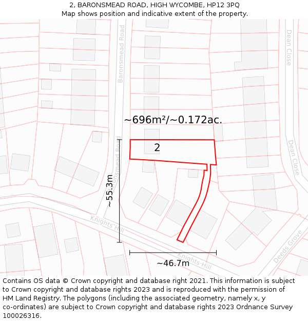 2, BARONSMEAD ROAD, HIGH WYCOMBE, HP12 3PQ: Plot and title map
