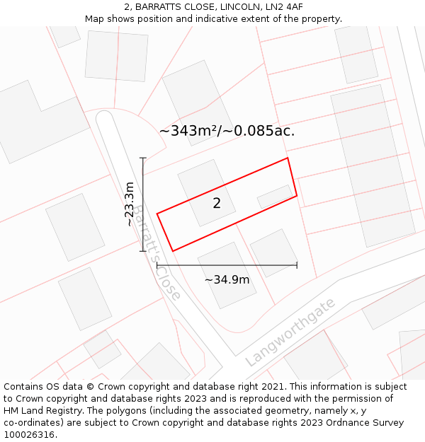2, BARRATTS CLOSE, LINCOLN, LN2 4AF: Plot and title map
