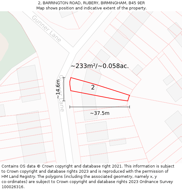 2, BARRINGTON ROAD, RUBERY, BIRMINGHAM, B45 9ER: Plot and title map