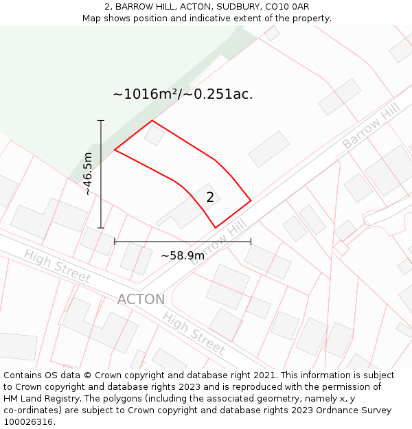 2, BARROW HILL, ACTON, SUDBURY, CO10 0AR: Plot and title map