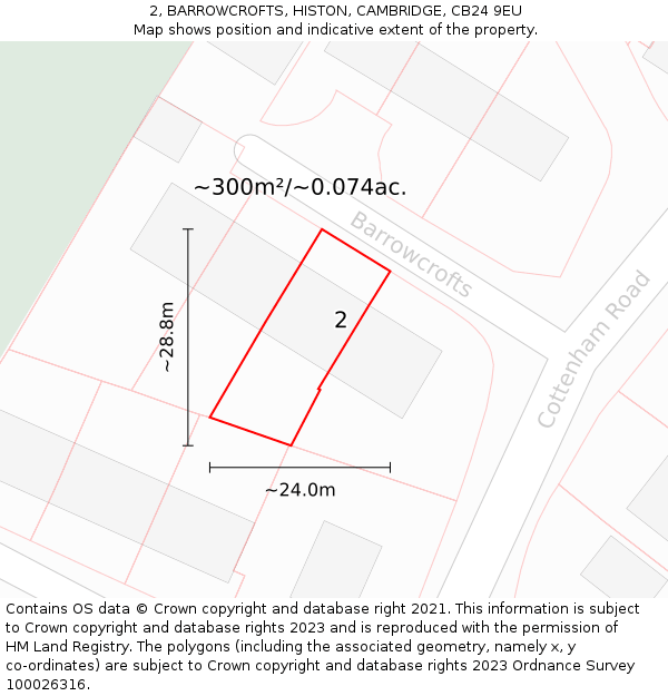 2, BARROWCROFTS, HISTON, CAMBRIDGE, CB24 9EU: Plot and title map
