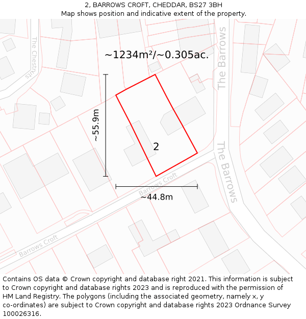 2, BARROWS CROFT, CHEDDAR, BS27 3BH: Plot and title map
