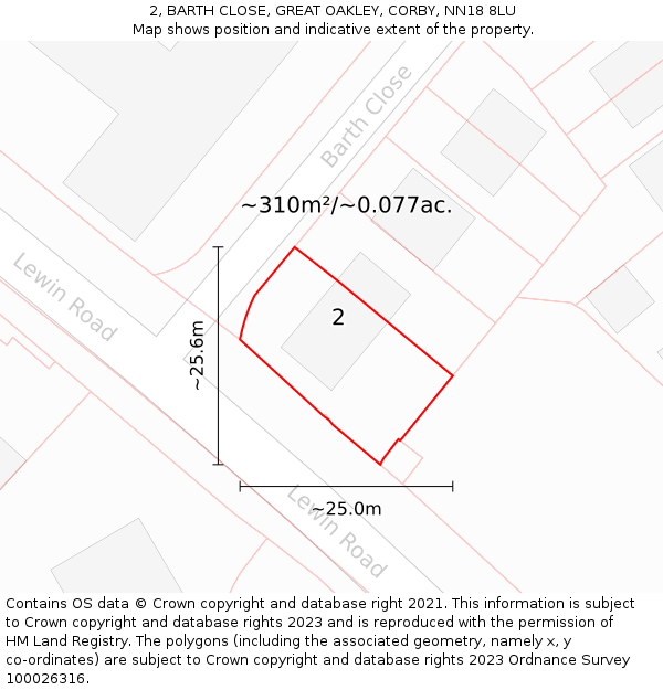 2, BARTH CLOSE, GREAT OAKLEY, CORBY, NN18 8LU: Plot and title map