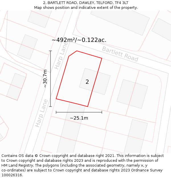 2, BARTLETT ROAD, DAWLEY, TELFORD, TF4 3LT: Plot and title map