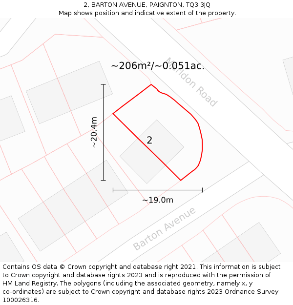 2, BARTON AVENUE, PAIGNTON, TQ3 3JQ: Plot and title map