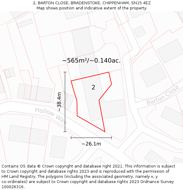 2, BARTON CLOSE, BRADENSTOKE, CHIPPENHAM, SN15 4EZ: Plot and title map