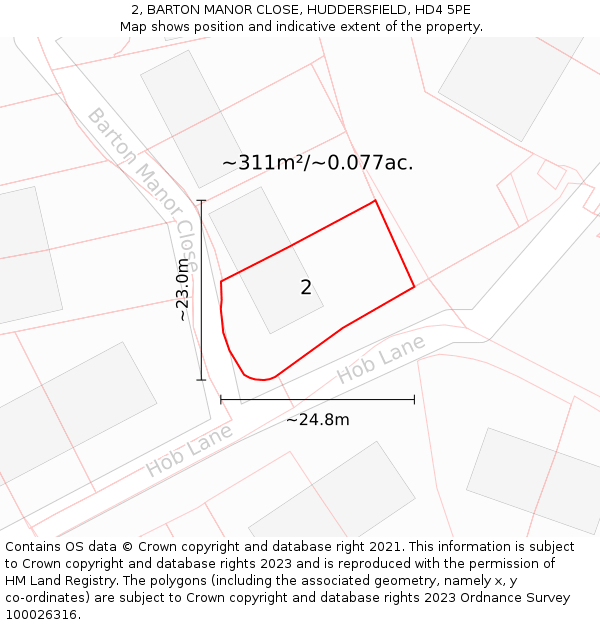 2, BARTON MANOR CLOSE, HUDDERSFIELD, HD4 5PE: Plot and title map