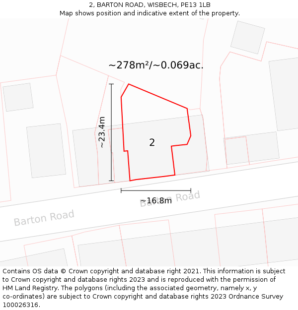 2, BARTON ROAD, WISBECH, PE13 1LB: Plot and title map