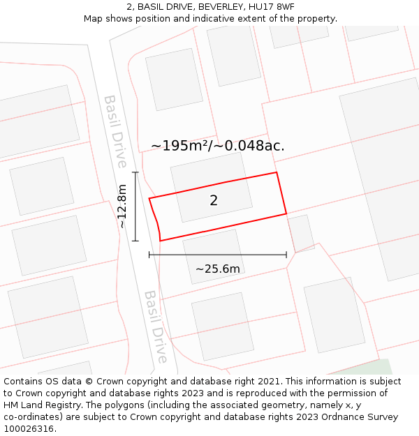 2, BASIL DRIVE, BEVERLEY, HU17 8WF: Plot and title map