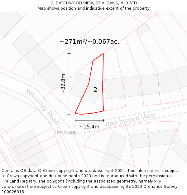 2, BATCHWOOD VIEW, ST ALBANS, AL3 5TD: Plot and title map