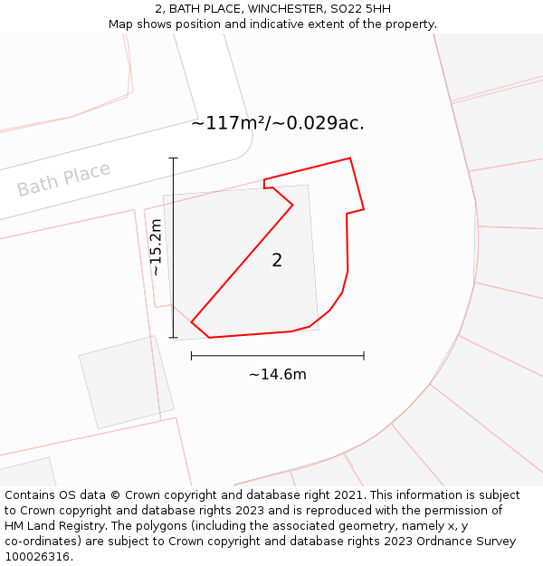 2, BATH PLACE, WINCHESTER, SO22 5HH: Plot and title map