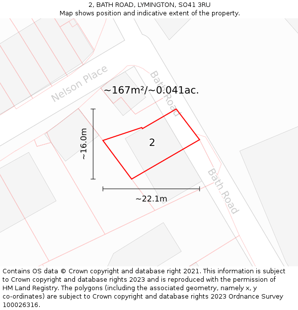 2, BATH ROAD, LYMINGTON, SO41 3RU: Plot and title map