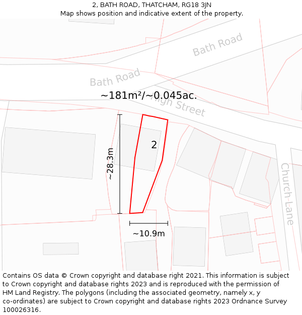 2, BATH ROAD, THATCHAM, RG18 3JN: Plot and title map