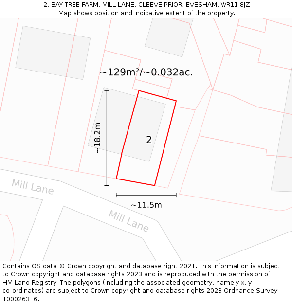 2, BAY TREE FARM, MILL LANE, CLEEVE PRIOR, EVESHAM, WR11 8JZ: Plot and title map