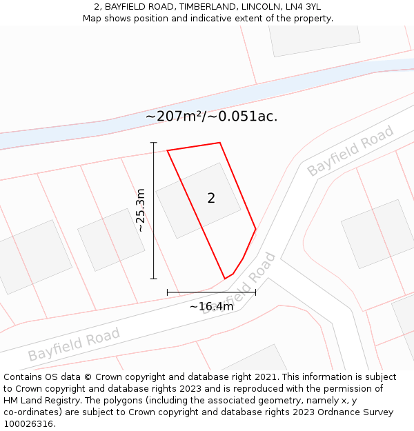 2, BAYFIELD ROAD, TIMBERLAND, LINCOLN, LN4 3YL: Plot and title map