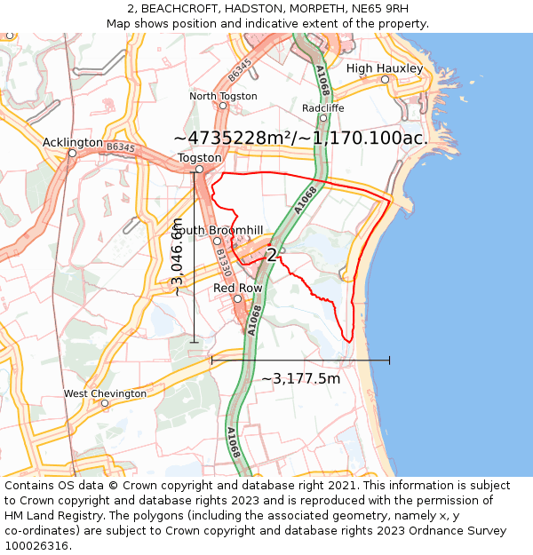 2, BEACHCROFT, HADSTON, MORPETH, NE65 9RH: Plot and title map