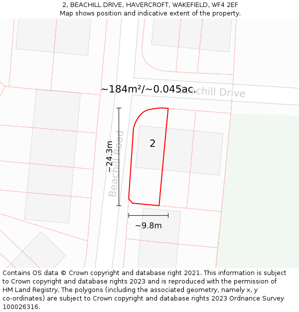 2, BEACHILL DRIVE, HAVERCROFT, WAKEFIELD, WF4 2EF: Plot and title map