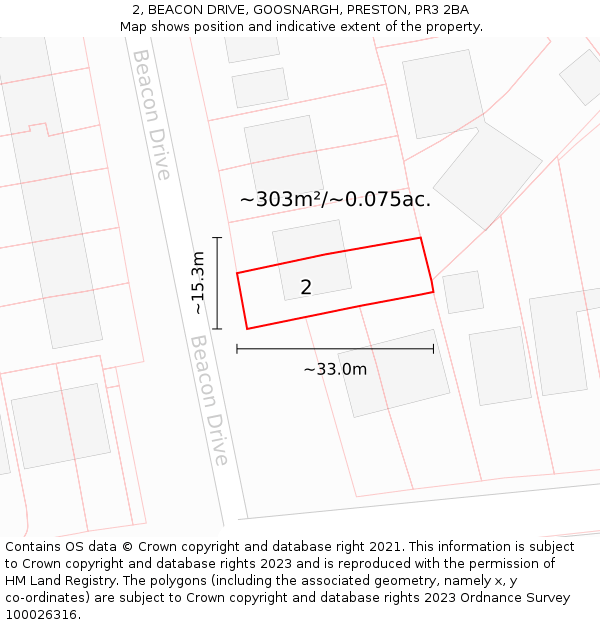 2, BEACON DRIVE, GOOSNARGH, PRESTON, PR3 2BA: Plot and title map