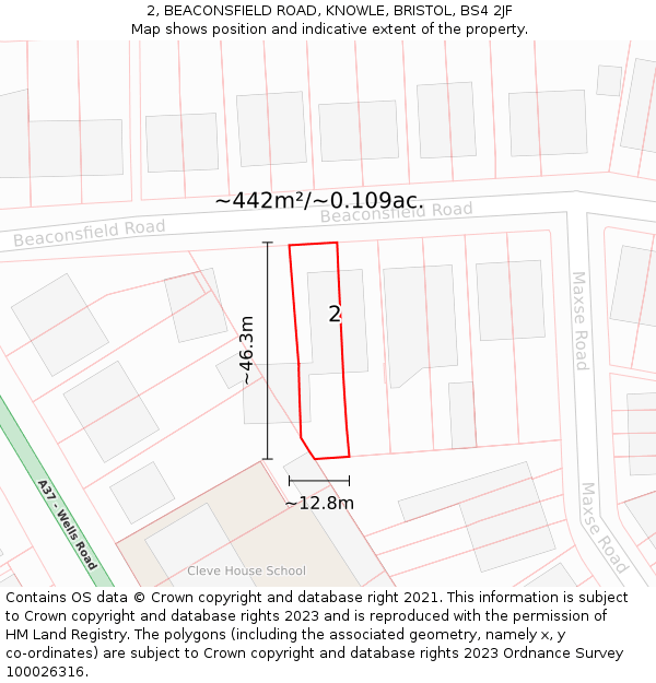 2, BEACONSFIELD ROAD, KNOWLE, BRISTOL, BS4 2JF: Plot and title map