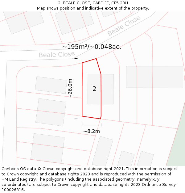 2, BEALE CLOSE, CARDIFF, CF5 2RU: Plot and title map