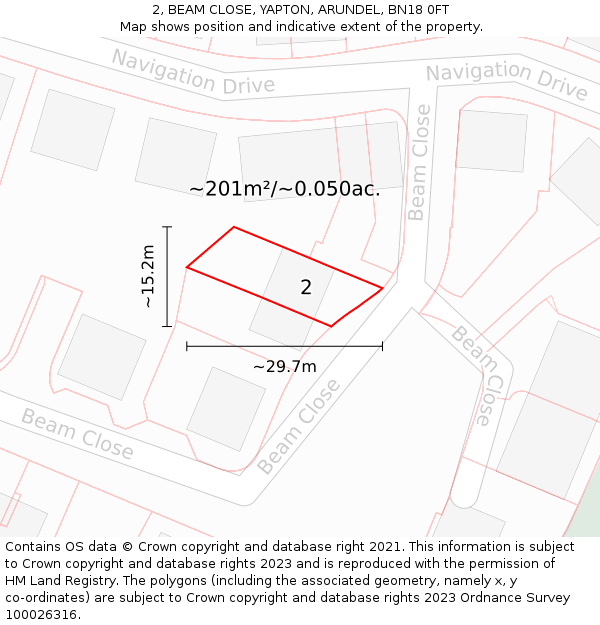 2, BEAM CLOSE, YAPTON, ARUNDEL, BN18 0FT: Plot and title map