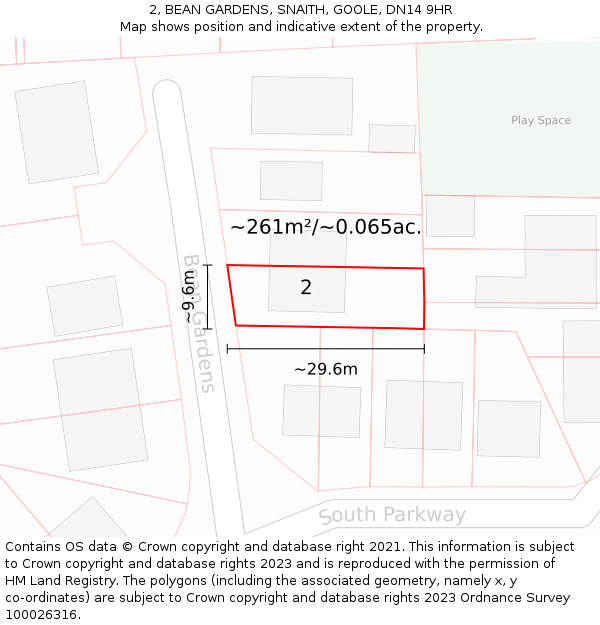 2, BEAN GARDENS, SNAITH, GOOLE, DN14 9HR: Plot and title map