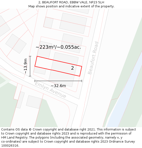 2, BEAUFORT ROAD, EBBW VALE, NP23 5LH: Plot and title map