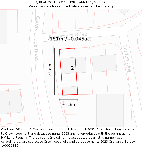 2, BEAUMONT DRIVE, NORTHAMPTON, NN3 8PE: Plot and title map