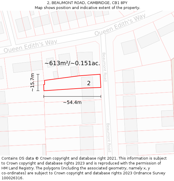 2, BEAUMONT ROAD, CAMBRIDGE, CB1 8PY: Plot and title map