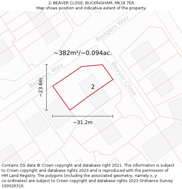 2, BEAVER CLOSE, BUCKINGHAM, MK18 7EA: Plot and title map