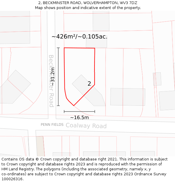 2, BECKMINSTER ROAD, WOLVERHAMPTON, WV3 7DZ: Plot and title map