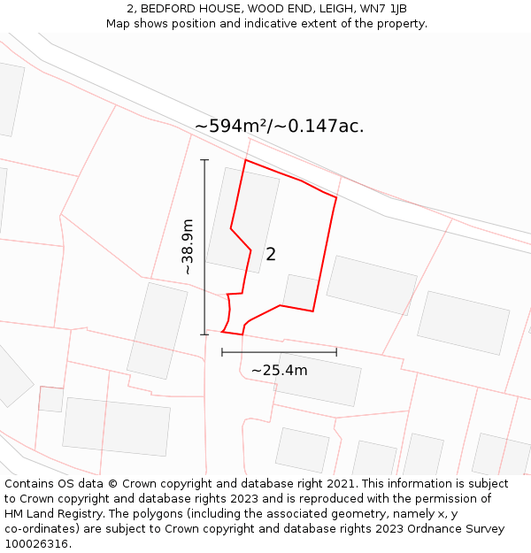 2, BEDFORD HOUSE, WOOD END, LEIGH, WN7 1JB: Plot and title map