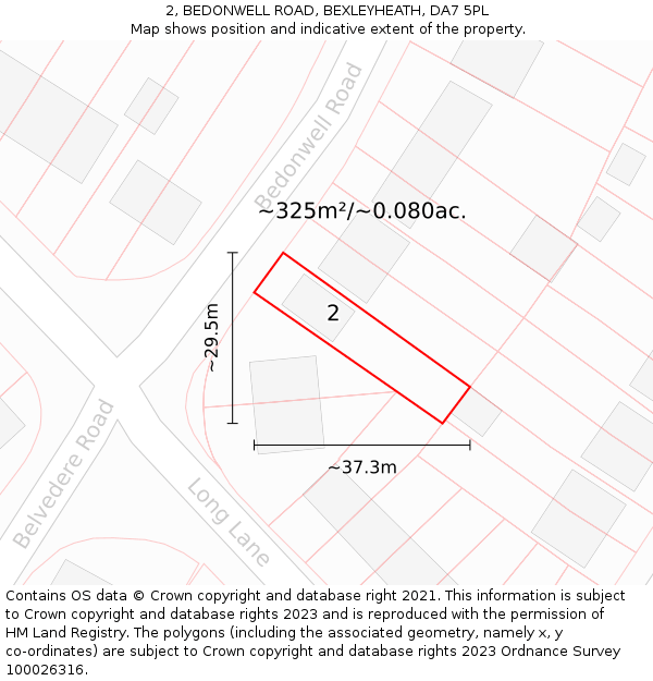 2, BEDONWELL ROAD, BEXLEYHEATH, DA7 5PL: Plot and title map