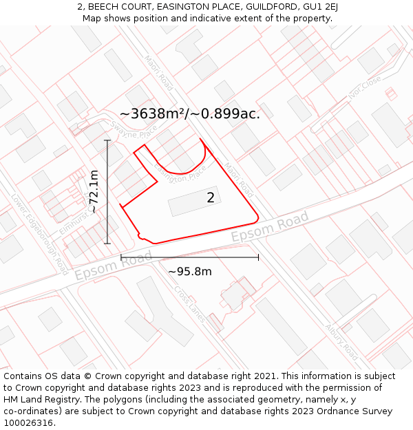 2, BEECH COURT, EASINGTON PLACE, GUILDFORD, GU1 2EJ: Plot and title map