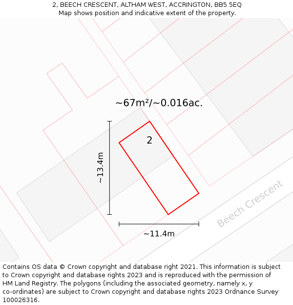 2, BEECH CRESCENT, ALTHAM WEST, ACCRINGTON, BB5 5EQ: Plot and title map