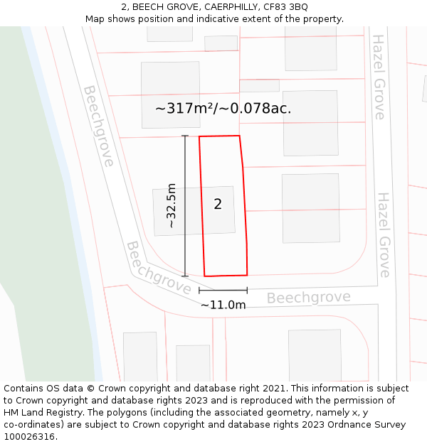 2, BEECH GROVE, CAERPHILLY, CF83 3BQ: Plot and title map