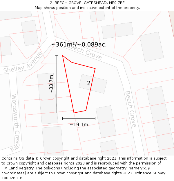 2, BEECH GROVE, GATESHEAD, NE9 7RE: Plot and title map